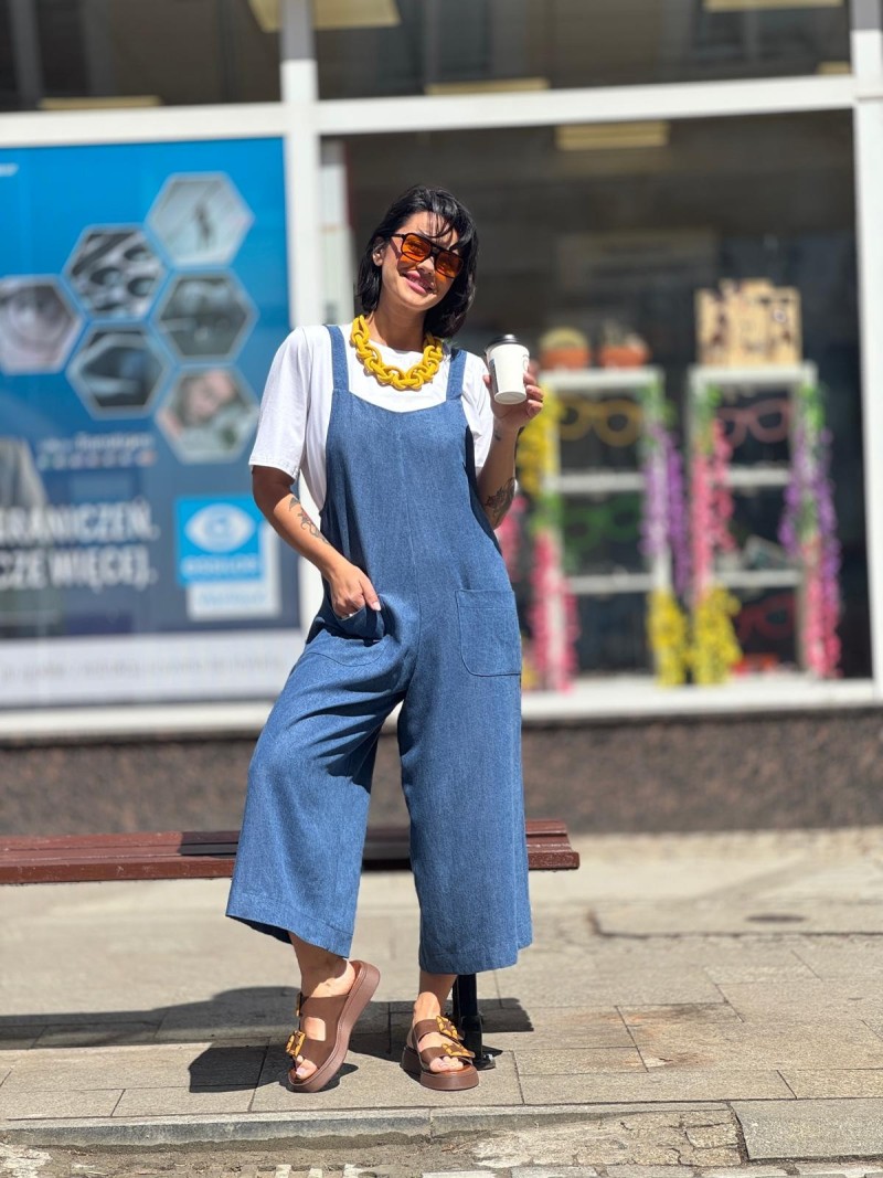 Miniatura produktu Niebieskie ogrodniczki z tencelu z kieszeniami Jeans