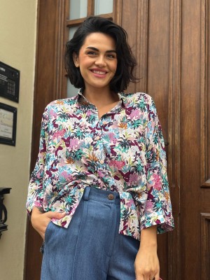 Wiskozowa Koszula o kroju oversize z kolorowym wzorem Ella Jungle