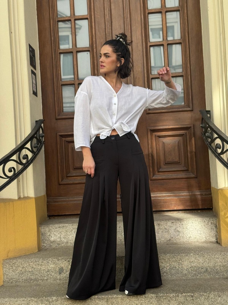 Miniatura produktu Czarne Spodnie Damskie z szerokimi nogawkami i wysokim stanem Ottavio Black