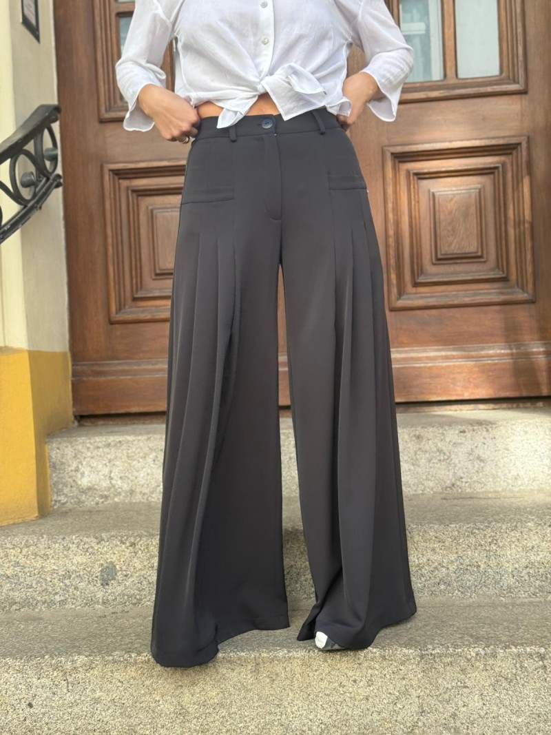 Miniatura produktu Czarne Spodnie Damskie z szerokimi nogawkami i wysokim stanem Ottavio Black