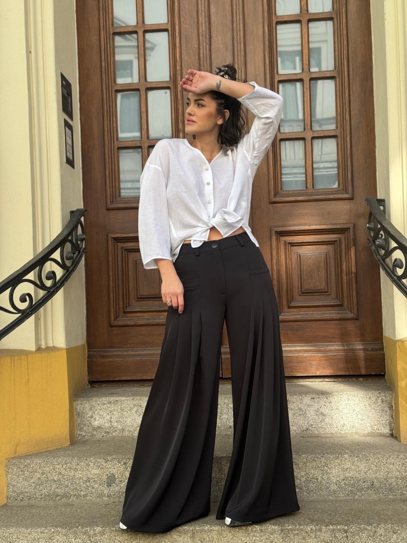 Miniatura produktu Czarne Spodnie Damskie z szerokimi nogawkami i wysokim stanem Ottavio Black