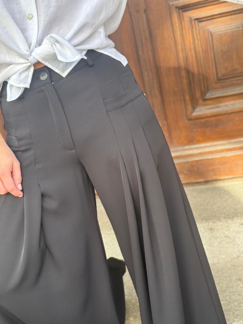 Miniatura produktu Czarne Spodnie Damskie z szerokimi nogawkami i wysokim stanem Ottavio Black