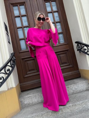 Fuksjowe Spodnie Damskie z szerokimi nogawkami Ottavio Magenta