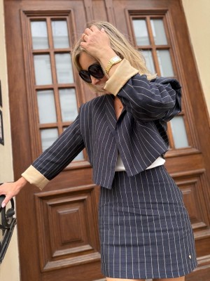 Trapezowa Spódniczka mini w paski w kolorze granatowym Rory Lines&Navy