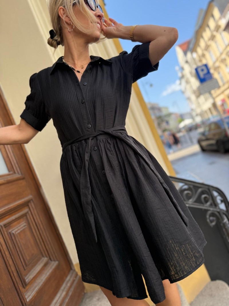 Miniatura produktu Czarna Sukienka mini na guziki z kołnierzykiem i rękawkami Alice Black