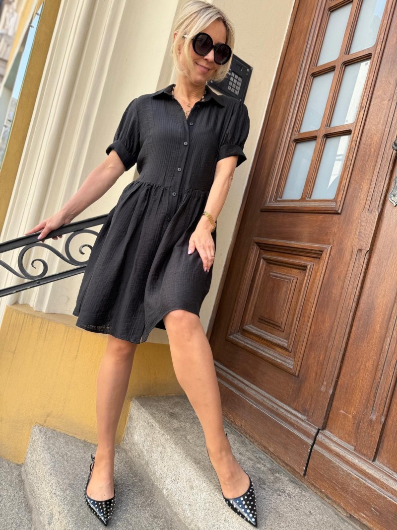 Miniatura produktu Czarna Sukienka mini na guziki z kołnierzykiem i rękawkami Alice Black