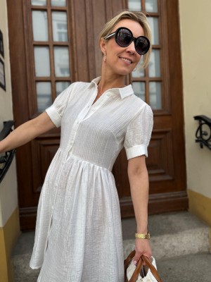 Biała Sukienka mini z kołnierzykiem i krótkimi rękawami Alice White