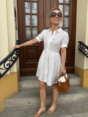 Biała Sukienka mini z kołnierzykiem i krótkimi rękawami Alice White