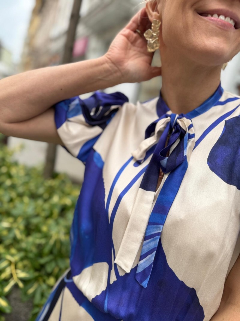 Miniatura produktu Sukienka Wiskozowa Midi odcinana w talii w niebieskie wzory Soley Cyian