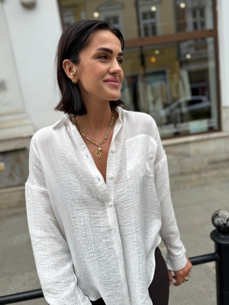 Miniatura produktu Biała Koszula Wiskozowa z kołnierzykiem zapinana na guziki Victor Lyocell&White