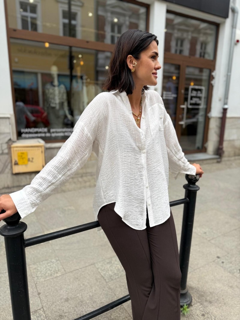 Miniatura produktu Biała Koszula Wiskozowa z kołnierzykiem zapinana na guziki Victor Lyocell&White