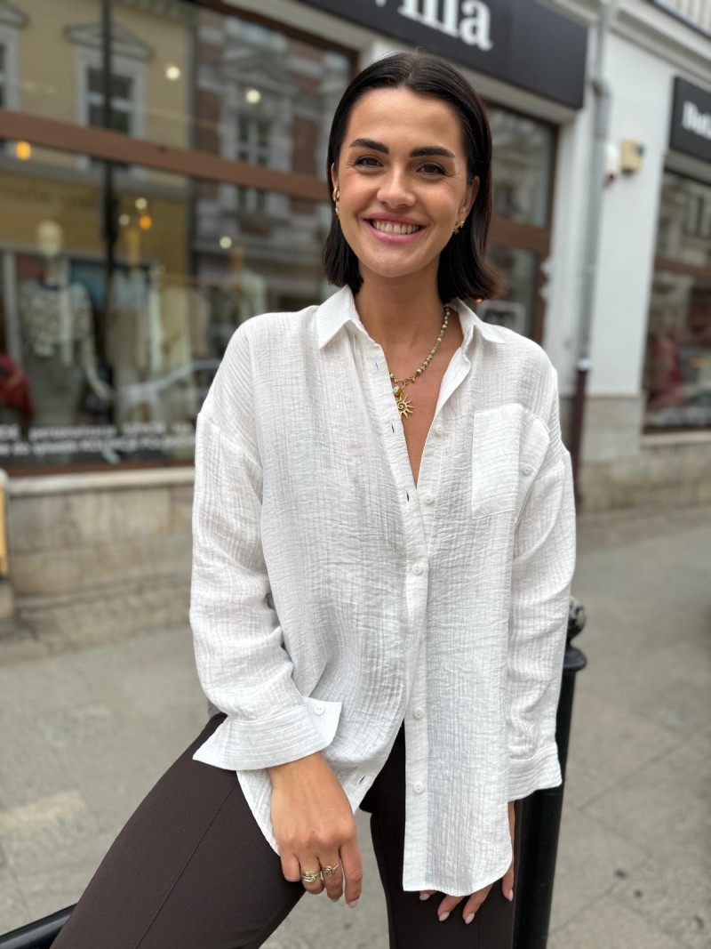 Miniatura produktu Biała Koszula Wiskozowa z kołnierzykiem zapinana na guziki Victor Lyocell&White