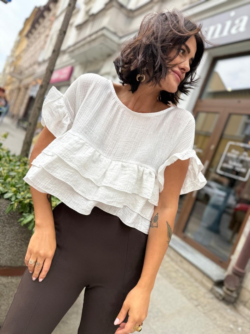 Miniatura produktu Bluzka na krótki rękaw z falbanami w kolorze białym Fleur Lyocell&White