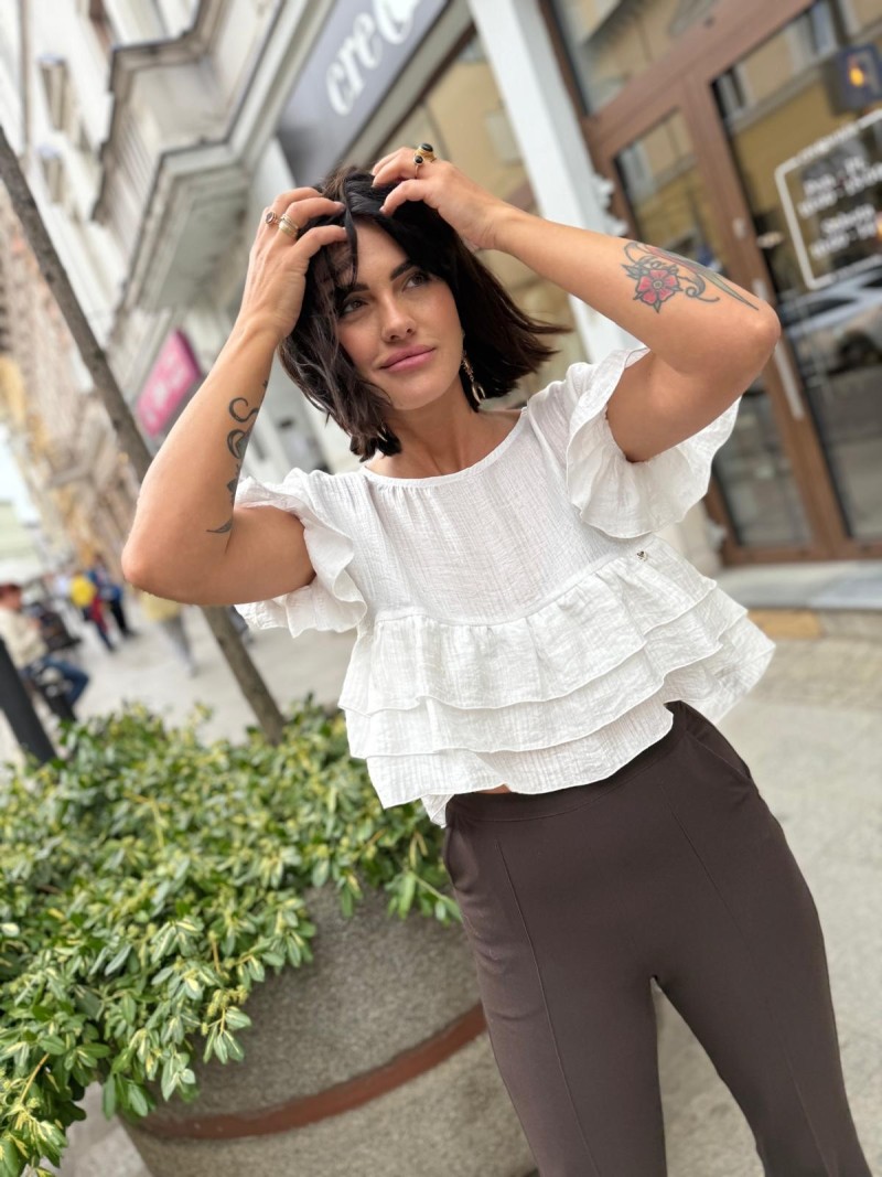 Miniatura produktu Bluzka na krótki rękaw z falbanami w kolorze białym Fleur Lyocell&White