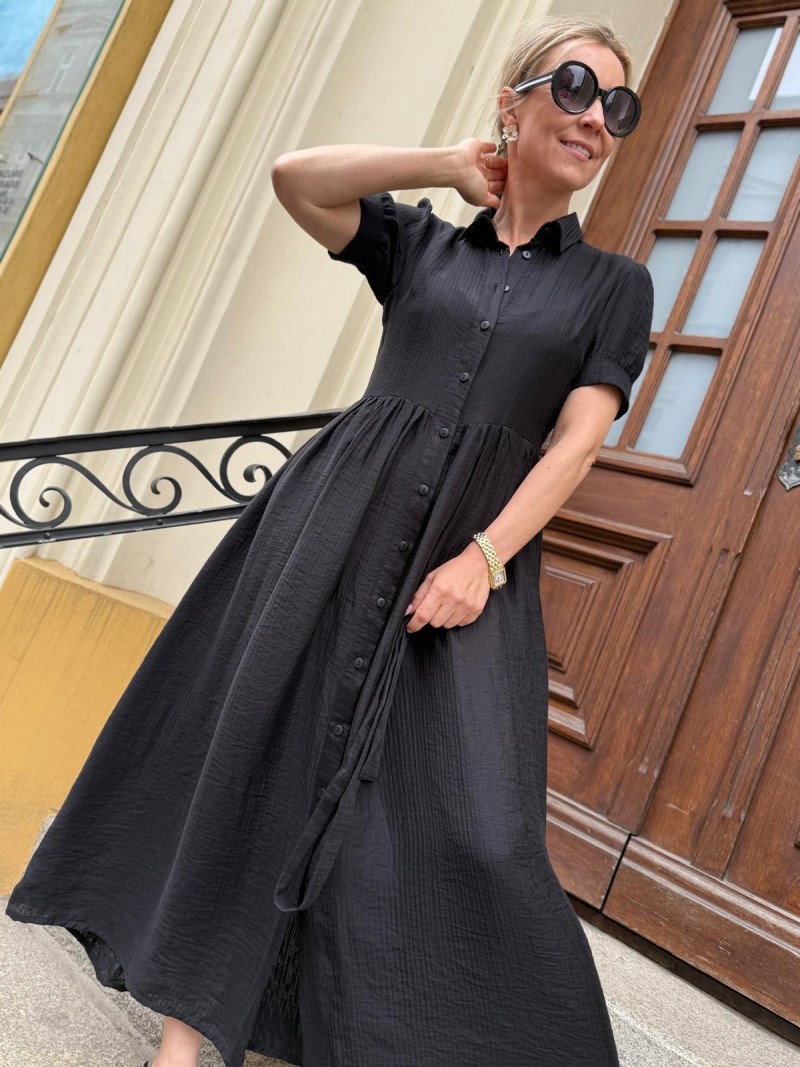 Miniatura produktu Czarna Sukienka maxi z kołnierzykiem i guzikami Alice Long Black