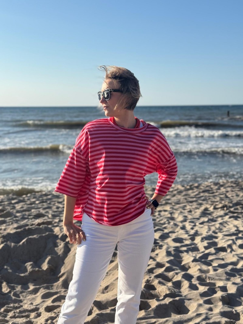 Miniatura produktu Bawełniana Bluza asymetryczna w czerwono-różowe paski Ivonne Red&Pink