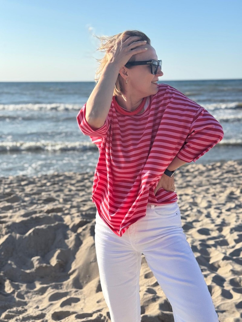 Miniatura produktu Bawełniana Bluza asymetryczna w czerwono-różowe paski Ivonne Red&Pink