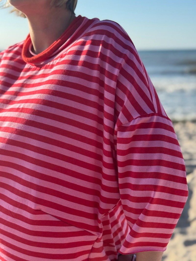 Miniatura produktu Bawełniana Bluza asymetryczna w czerwono-różowe paski Ivonne Red&Pink