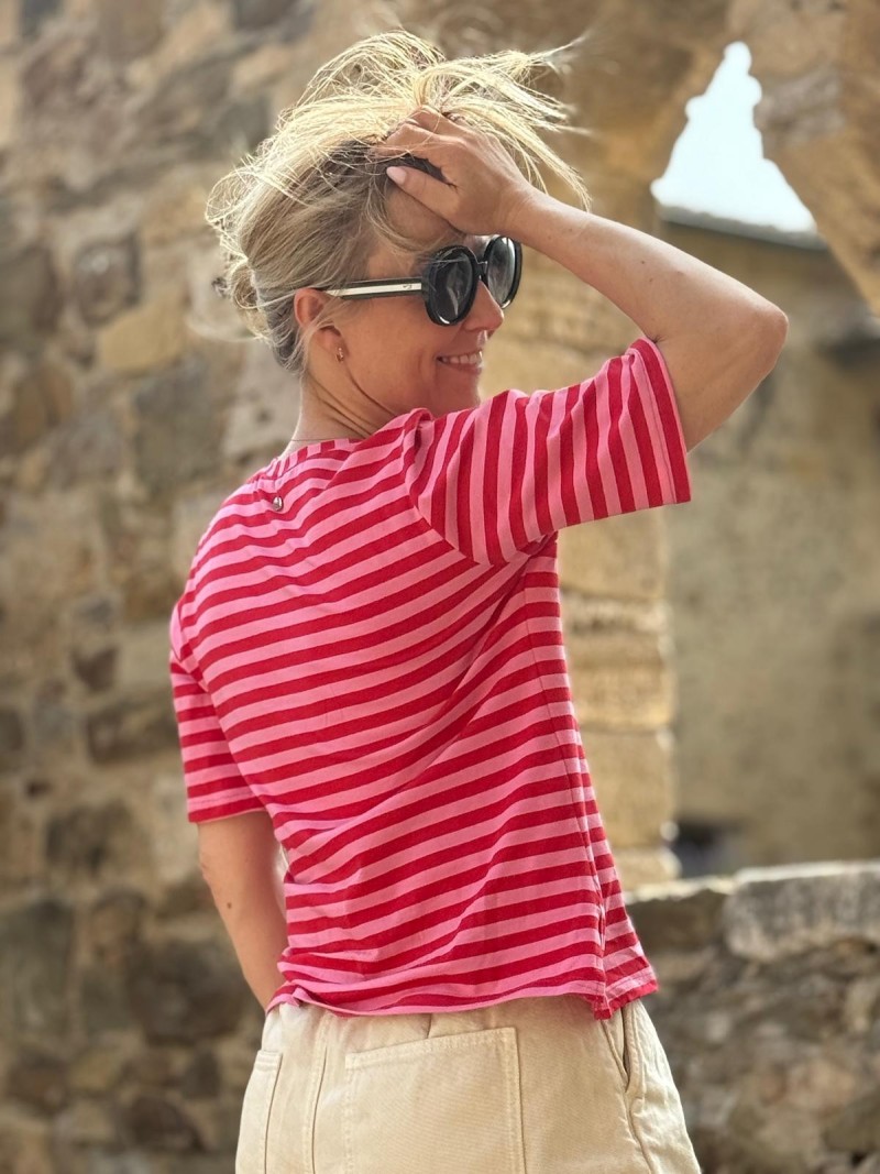 Miniatura produktu Bawełniany T-shirt w paski w kolorze różowym Matt Red&Pink