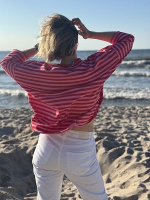 Bawełniana Bluza asymetryczna w czerwono-różowe paski Ivonne Red&Pink