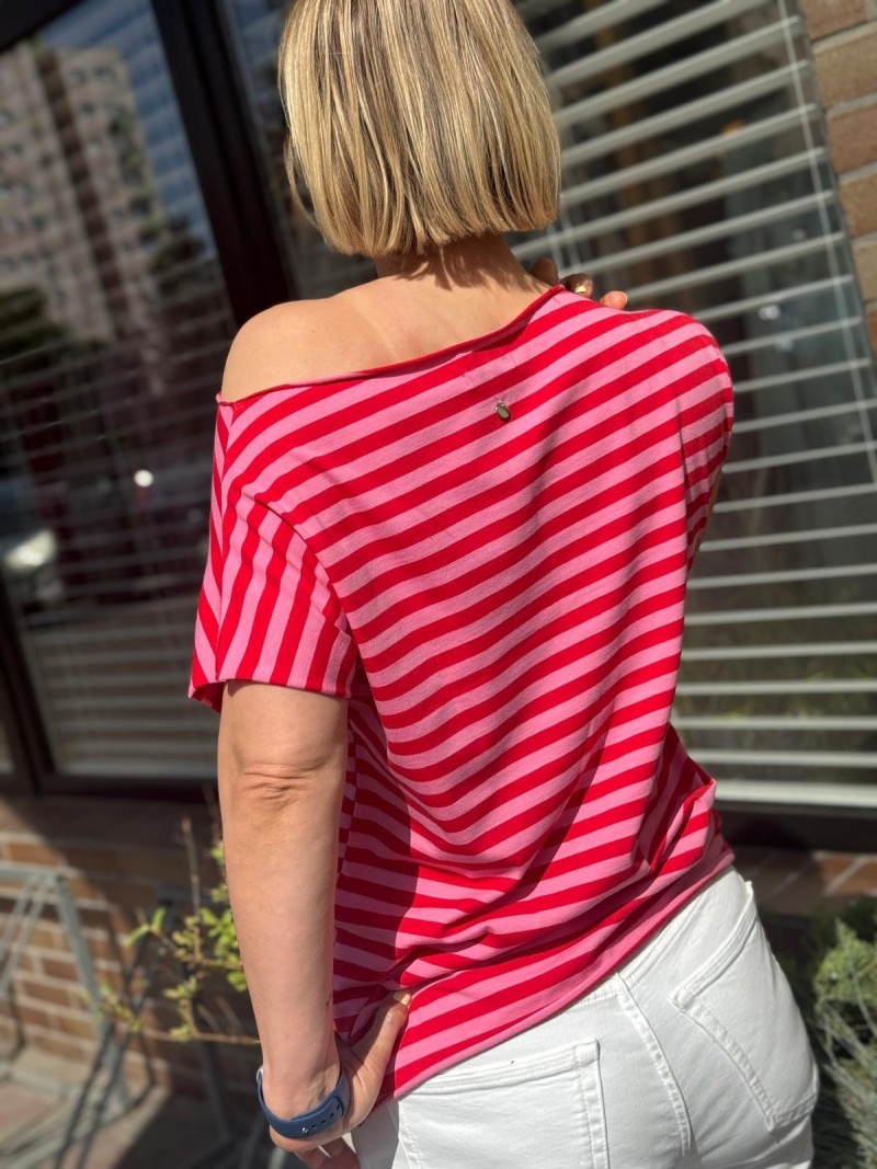 Miniatura produktu Bawełniany T-shirt w paski w kolorze różowym Cleo Red&Pink