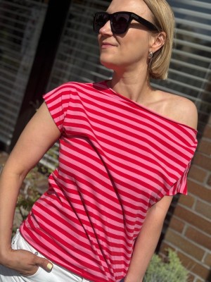 Bawełniany T-shirt w paski w kolorze różowym Cleo Red&Pink