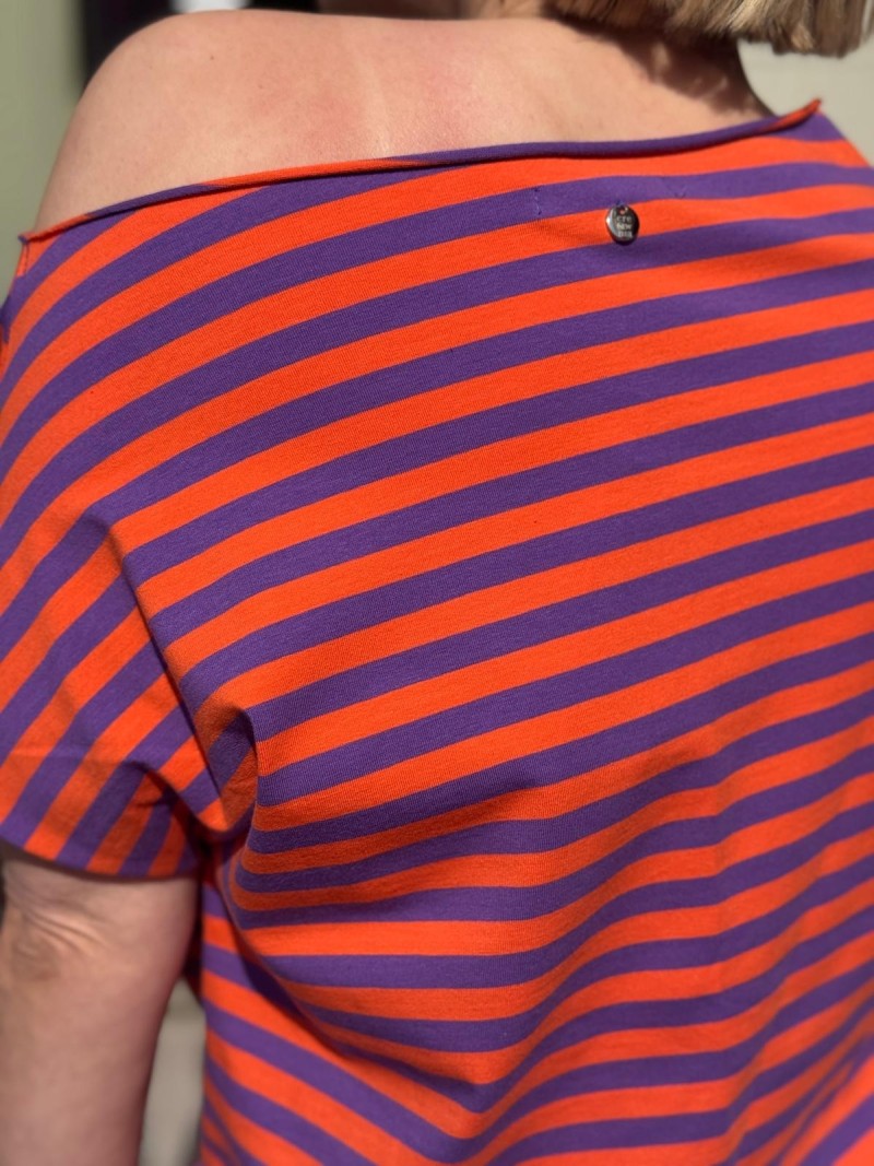 Miniatura produktu T-shirt Bawełniany w pomarańczowo-fioletowe paski Cleo Orange&Purple