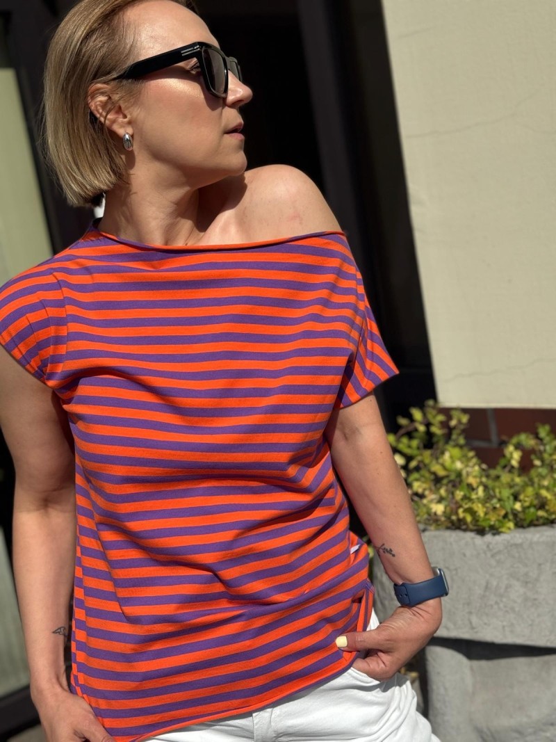 Miniatura produktu T-shirt Bawełniany w pomarańczowo-fioletowe paski Cleo Orange&Purple