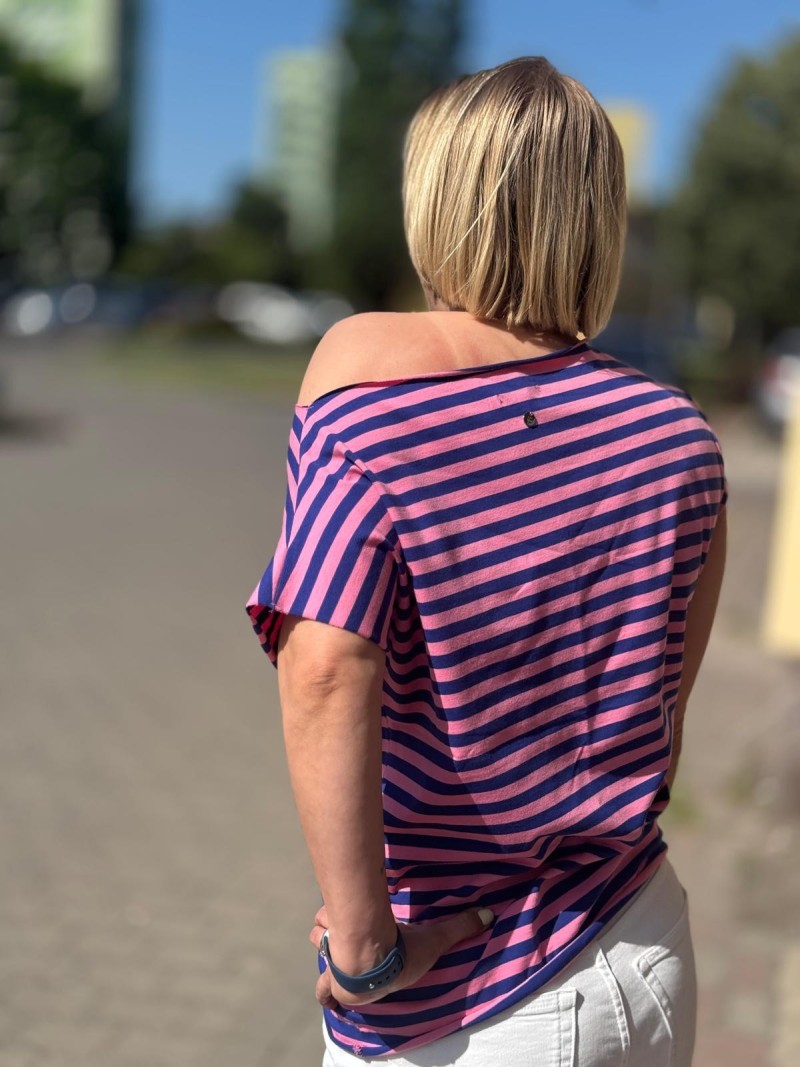 Miniatura produktu Bawełniany T-shirt w różowo-granatowe paski Cleo Pink&Navy