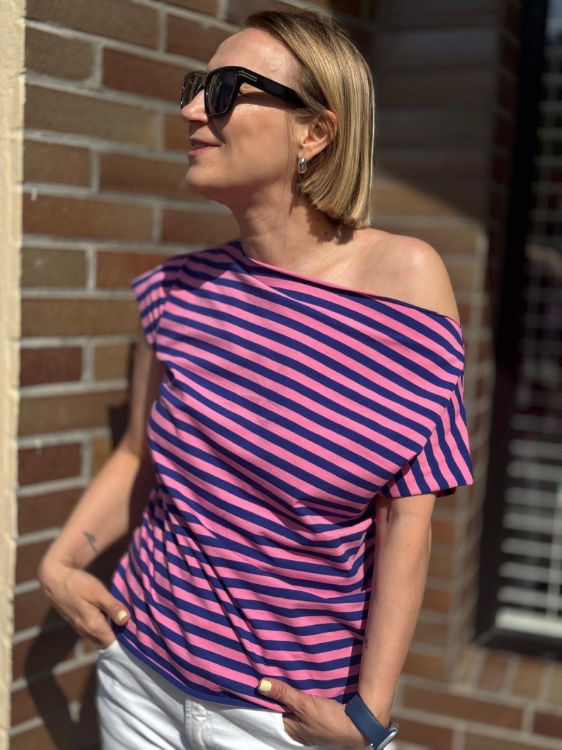 Miniatura produktu Bawełniany T-shirt w różowo-granatowe paski Cleo Pink&Navy