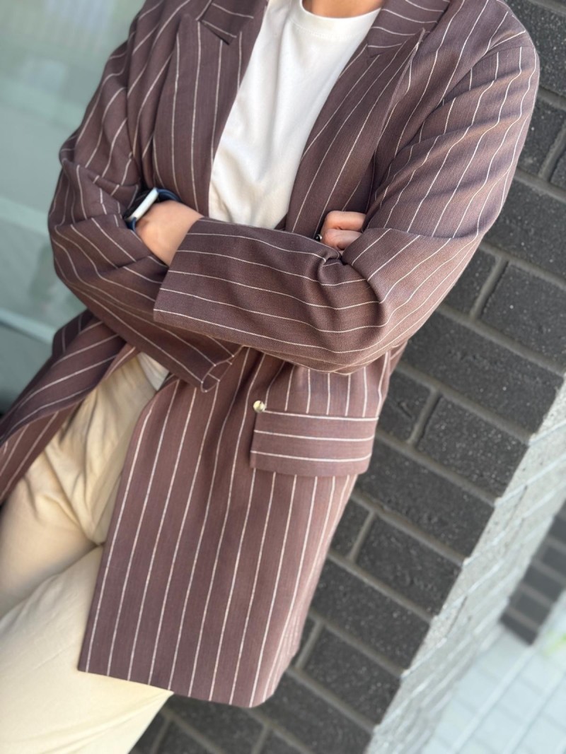 Miniatura produktu Brązowy Żakiet oversize W paski Cassie Lines&Brown