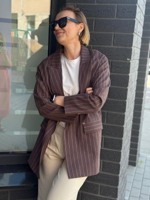 Brązowy Żakiet oversize W paski Cassie Lines&Brown