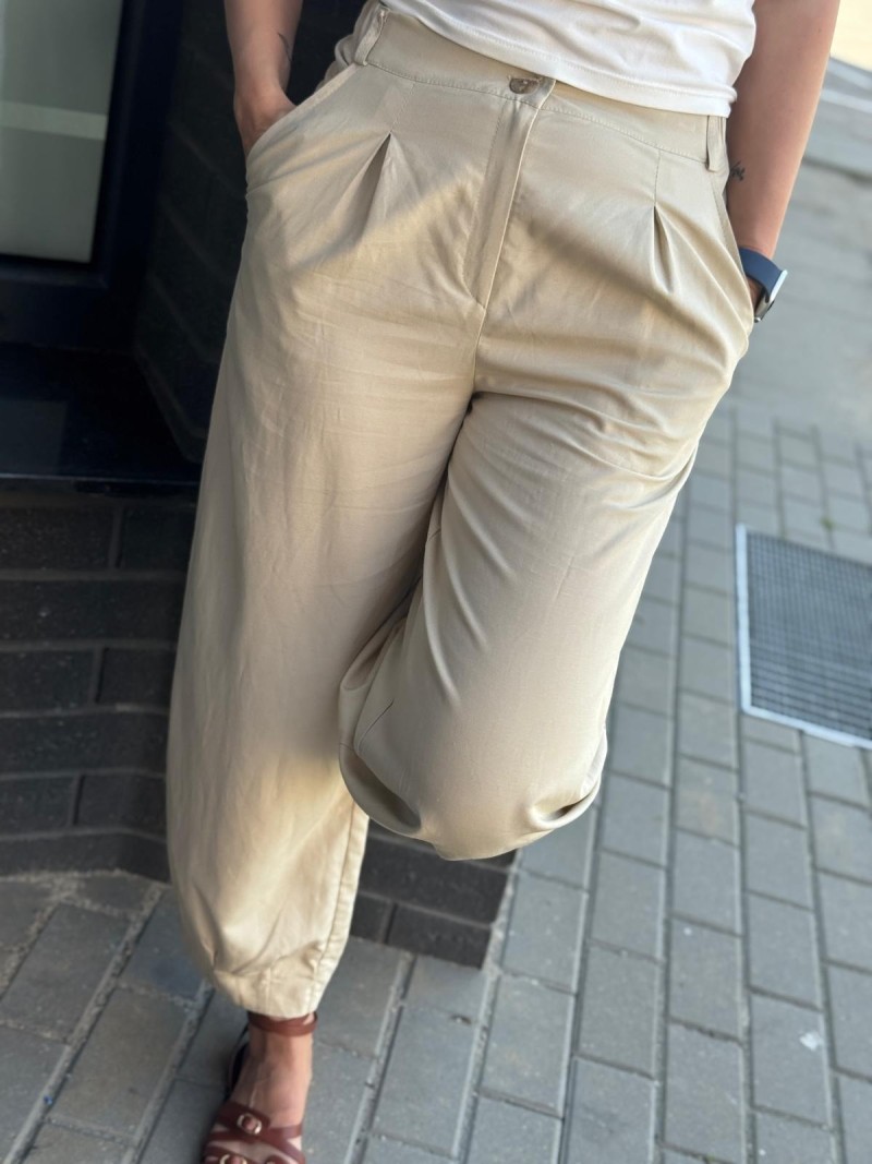 Miniatura produktu Wiskozowe Spodnie 7/8 z dodatkiem lnu w beżowym kolorze Cargo Len & Beige