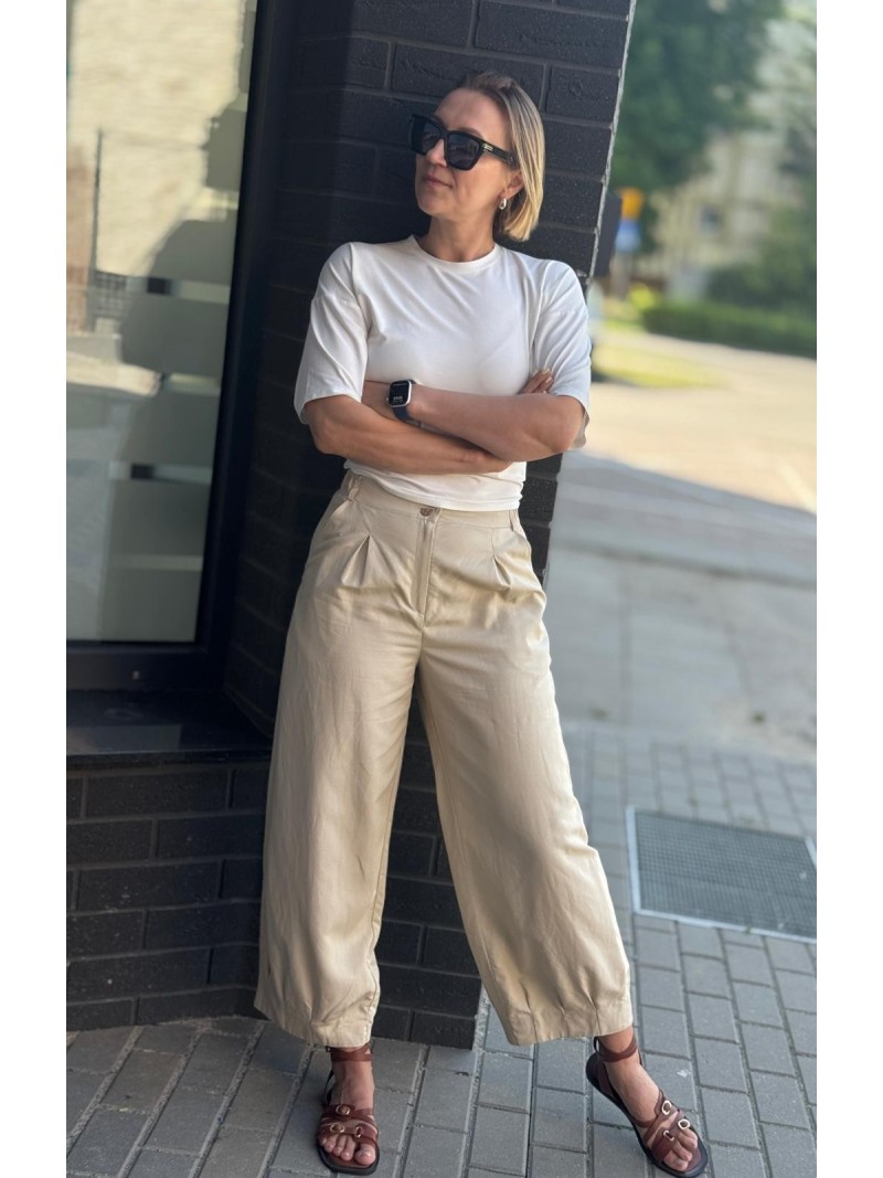 Miniatura produktu Wiskozowe Spodnie 7/8 z dodatkiem lnu w beżowym kolorze Cargo Len & Beige