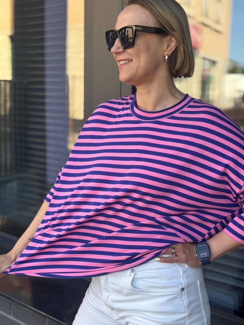 Miniatura produktu Bawełniana Bluza asymetryczna w granatowo-różowe paski Ivonne Pink&Navy