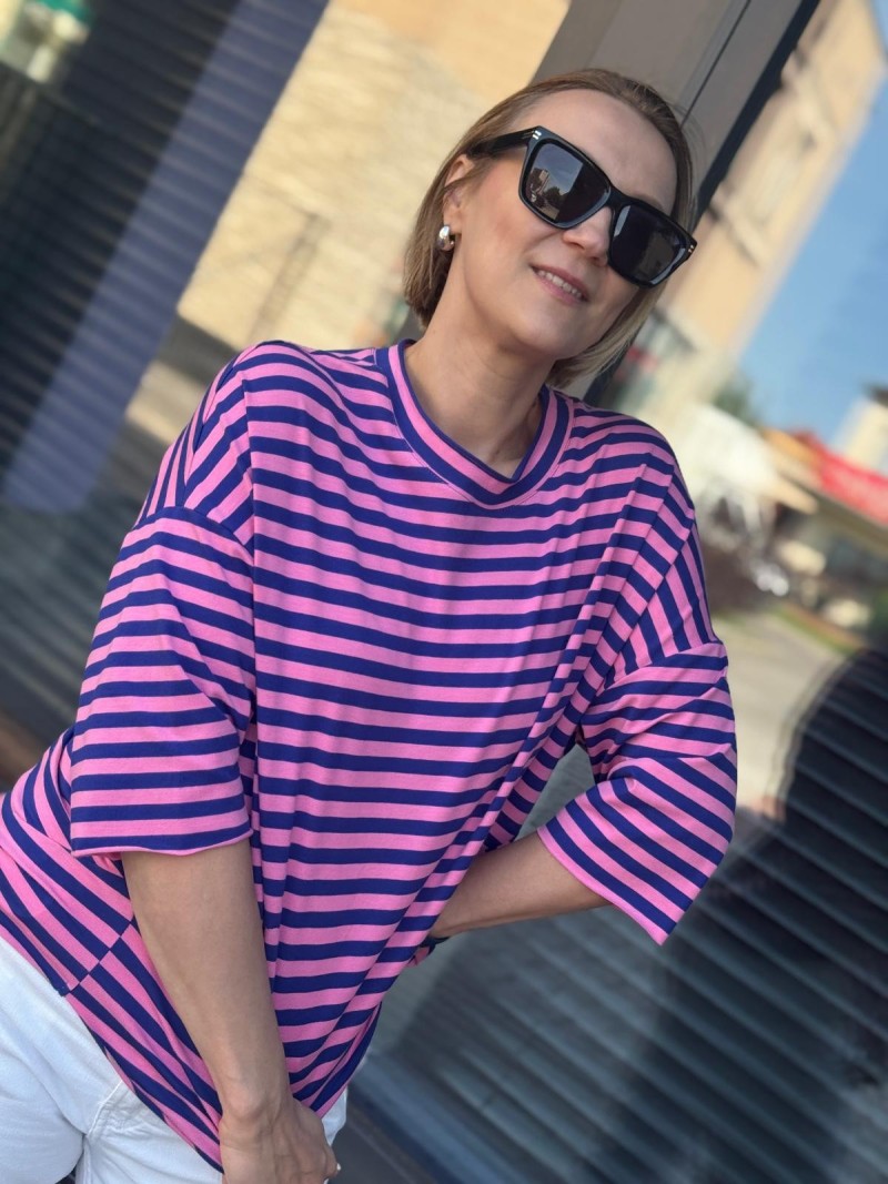 Miniatura produktu Bawełniana Bluza asymetryczna w granatowo-różowe paski Ivonne Pink&Navy