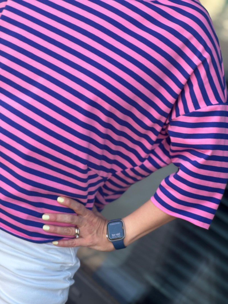 Miniatura produktu Bawełniana Bluza asymetryczna w granatowo-różowe paski Ivonne Pink&Navy