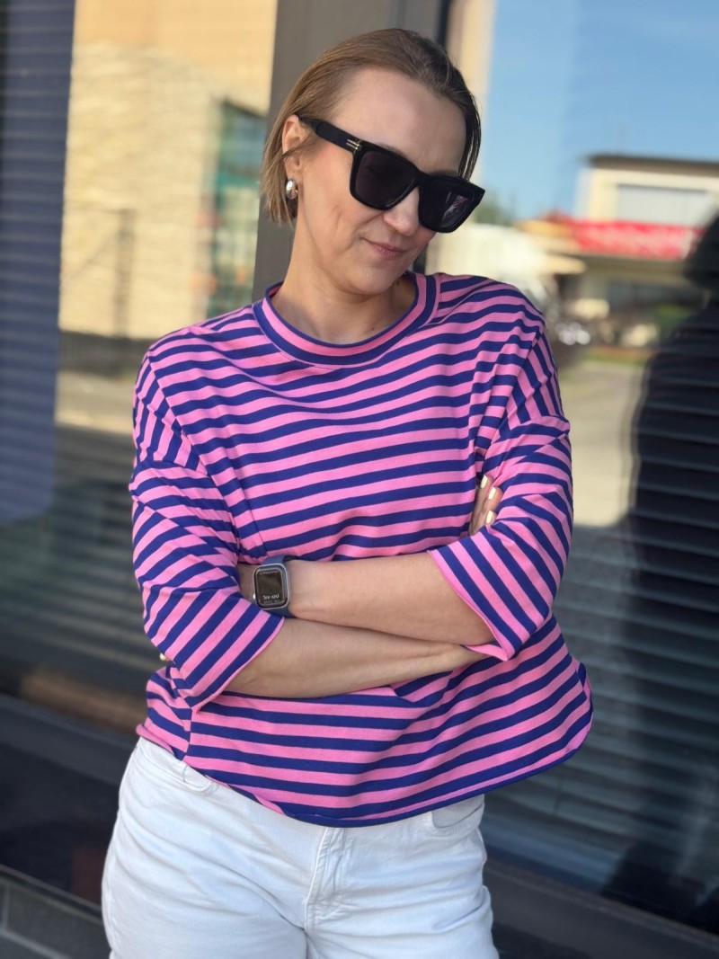 Miniatura produktu Bawełniana Bluza asymetryczna w granatowo-różowe paski Ivonne Pink&Navy