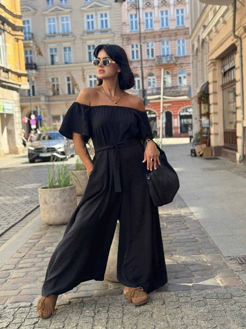 Miniatura produktu Czarny Kombinezon Wiskozowy z wiązaniem i odkrytymi ramionami Spain Black