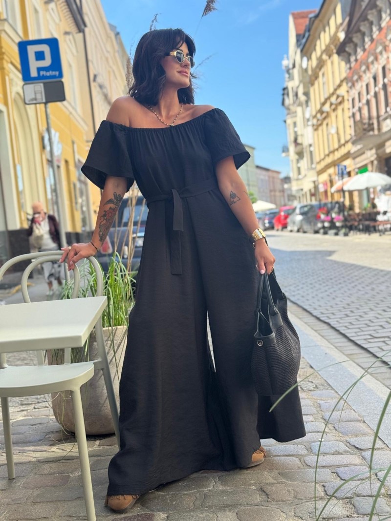 Miniatura produktu Czarny Kombinezon Wiskozowy z wiązaniem i odkrytymi ramionami Spain Black