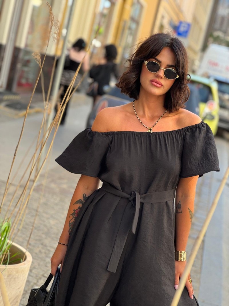 Miniatura produktu Czarny Kombinezon Wiskozowy z wiązaniem i odkrytymi ramionami Spain Black