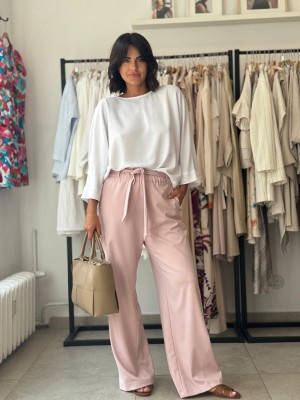 Różowe Spodnie Culoty z prostymi nogawkami i wysokim stanem Powder&Pink