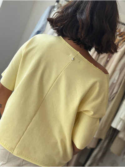 Żółta Bawełniana Bluza asymetryczna z rękawem 3/4 Pure Yellow