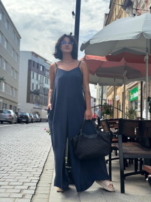 Niebieski Kombinezon z wiązaniem na plecach Bali Cupro&Navy