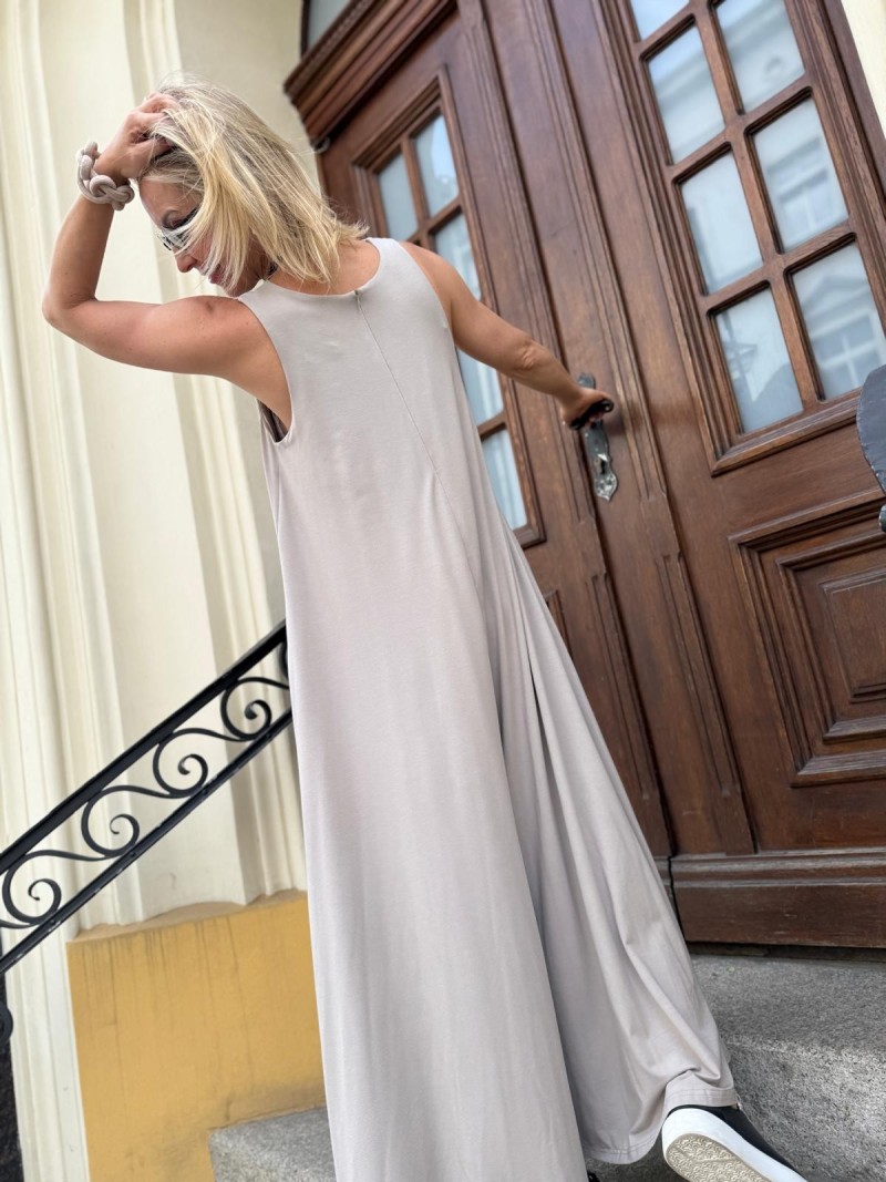 Miniatura produktu Beżowy Wiskozowy Kombinezon z szerokimi ramiączkami i nogawkami Summer Beige