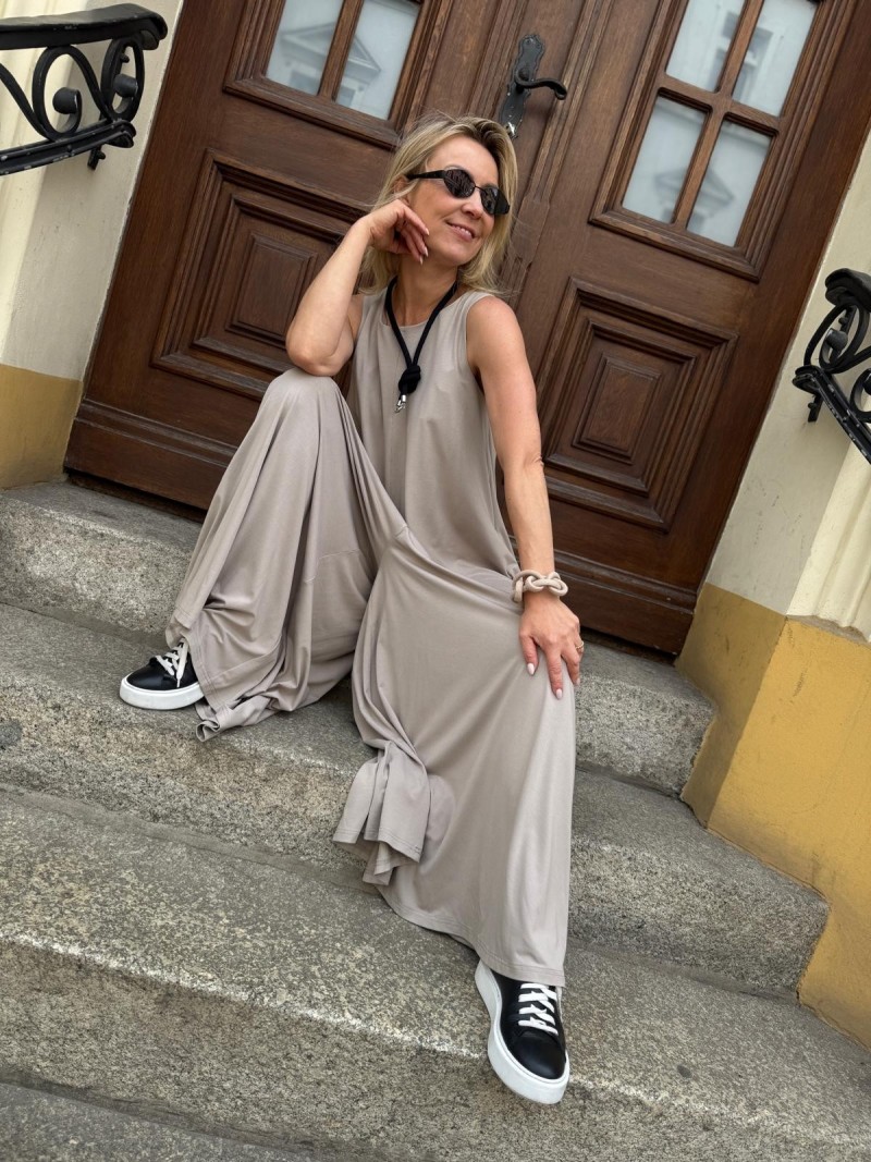 Miniatura produktu Beżowy Wiskozowy Kombinezon z szerokimi ramiączkami i nogawkami Summer Beige