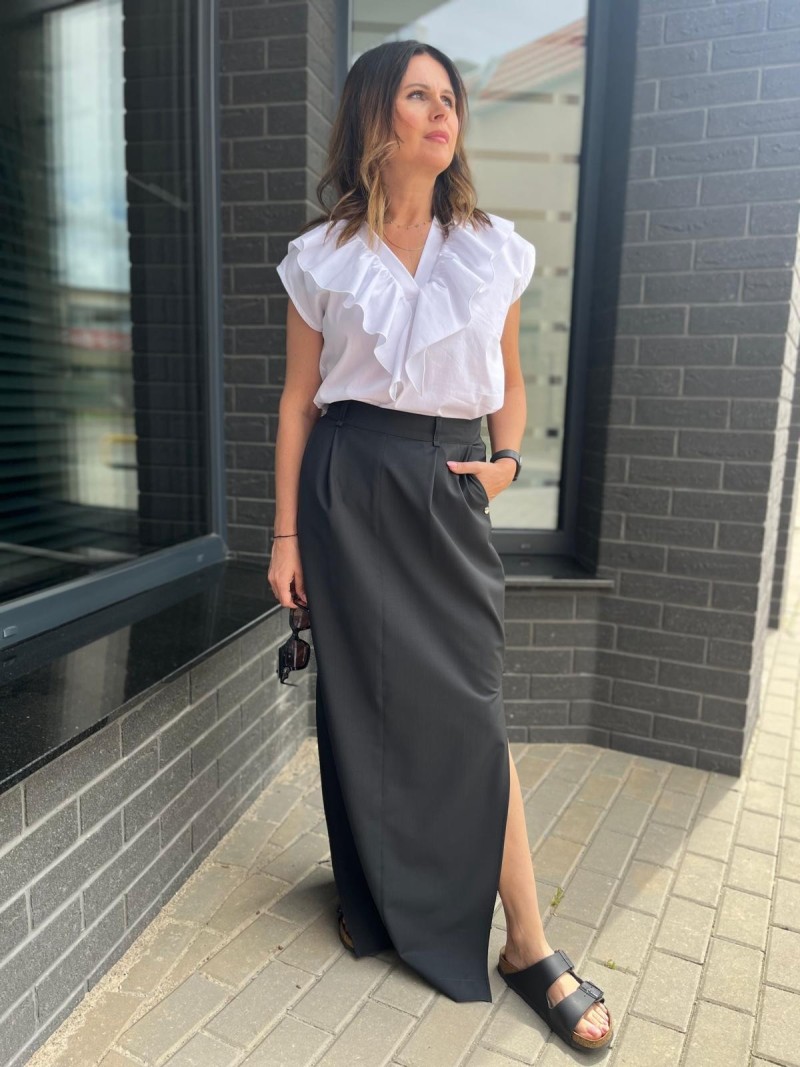 Miniatura produktu Biała Bawełniana Bluzka koszulowa z falbanką i krótkim rękawem Maroko White New