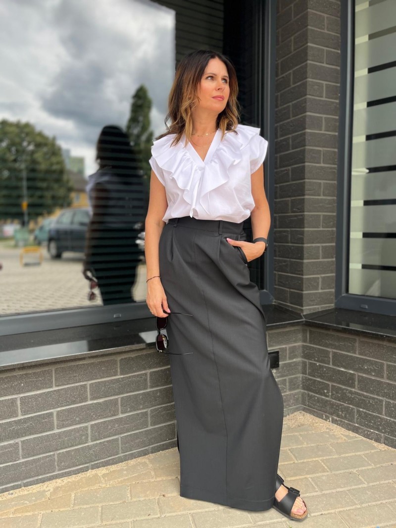 Miniatura produktu Biała Bawełniana Bluzka koszulowa z falbanką i krótkim rękawem Maroko White New