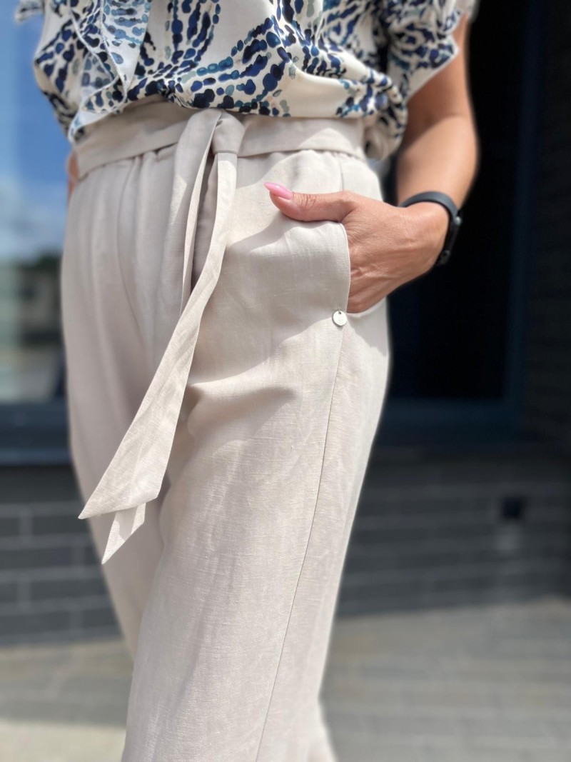 Miniatura produktu Beżowe Spodnie Culoty z prostą nogawką z wysokim stanem Light Beige&Len