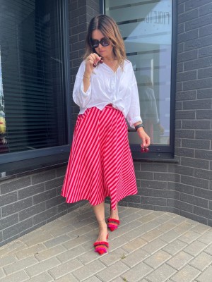 Bawełniana Spódnica midi w czerwono-różowe paski Royal Red&Pink